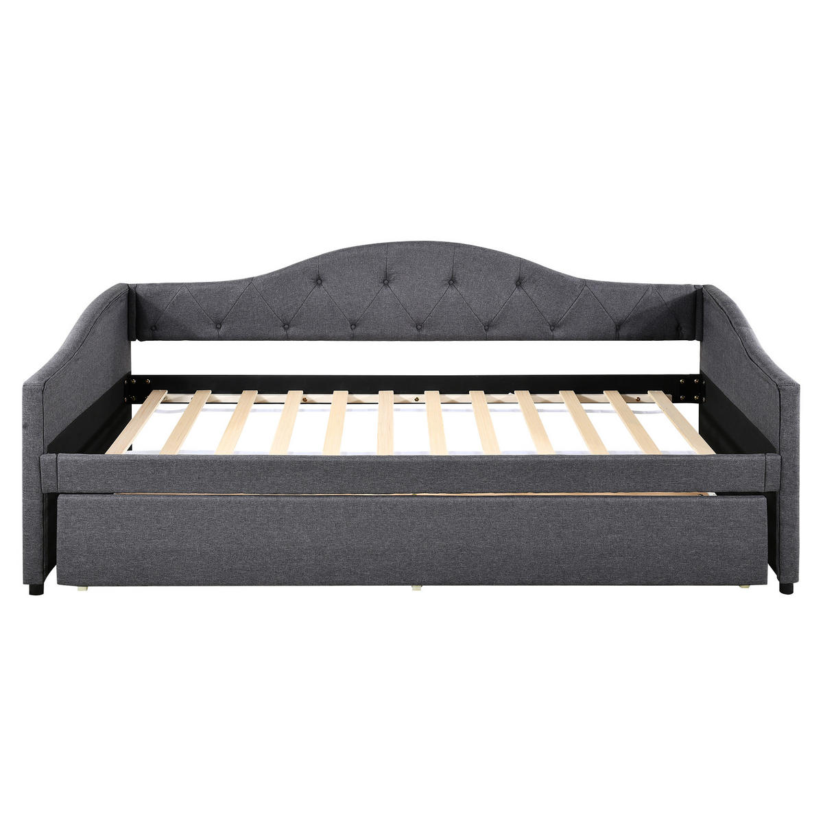 TAGESBETT 90/200 cm Grau mit ausziehbarem Bett aus Leinen - Grau, Textil (90/200cm) - OKWISH