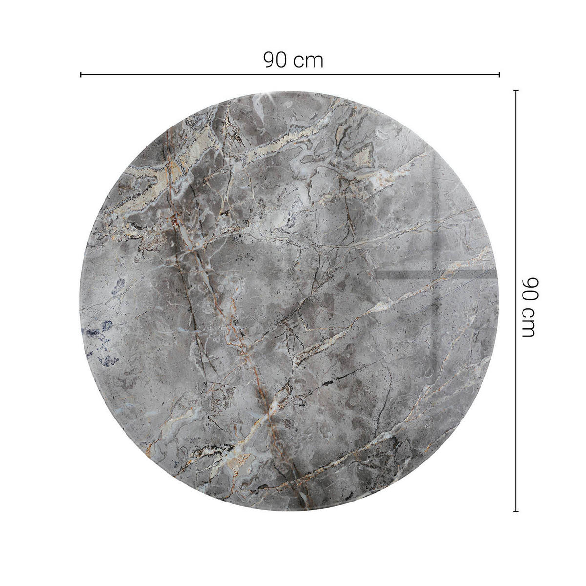TISCHPLATTE Ø90 cm Naturmarmor Optik Rund - Grau, Glas (90/90/0.4cm) - TULUP