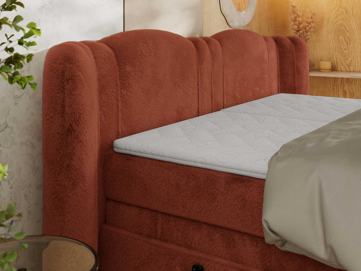 BOXSPRINGBETT FORTINA 180/200 - Orange Plüsch - Topper T25 - H4 - Schwarz/Orange, Holz/Textil (180/200cm) - MKS