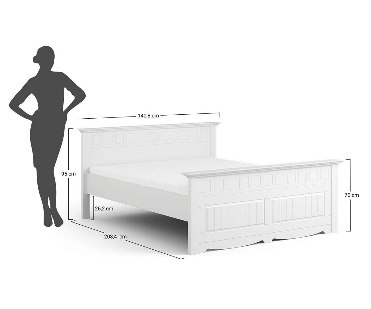 BETT Belluno Elegante Kiefer weiß lackiert 140 / 214 / 95cm - Weiß, Holz (120/200cm) - Feldmann-Wohnen