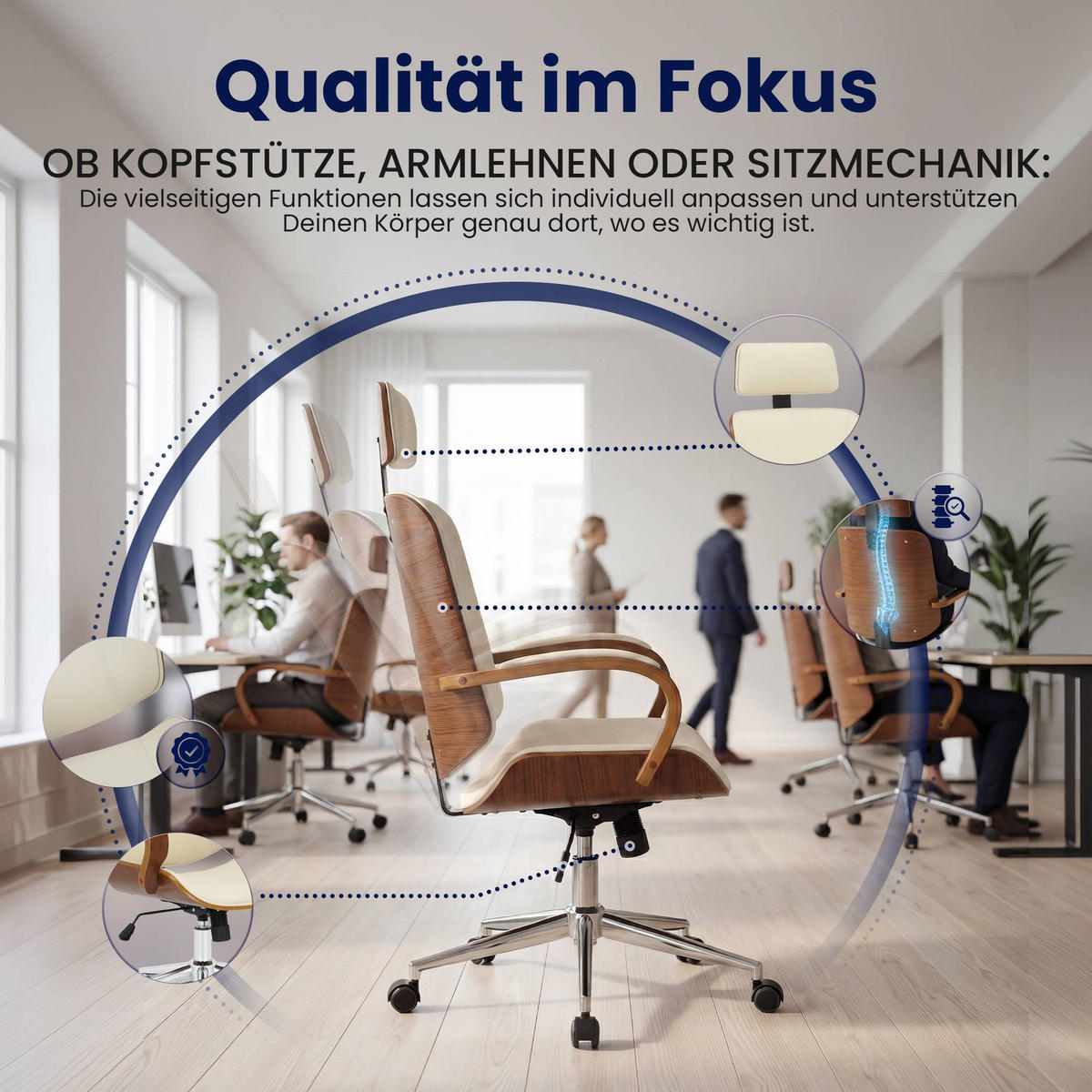 DREHSTUHL Lederlook Walnuss/Creme - Walnussfarben/Creme, Textil/Metall (70/118/70cm) - CLP
