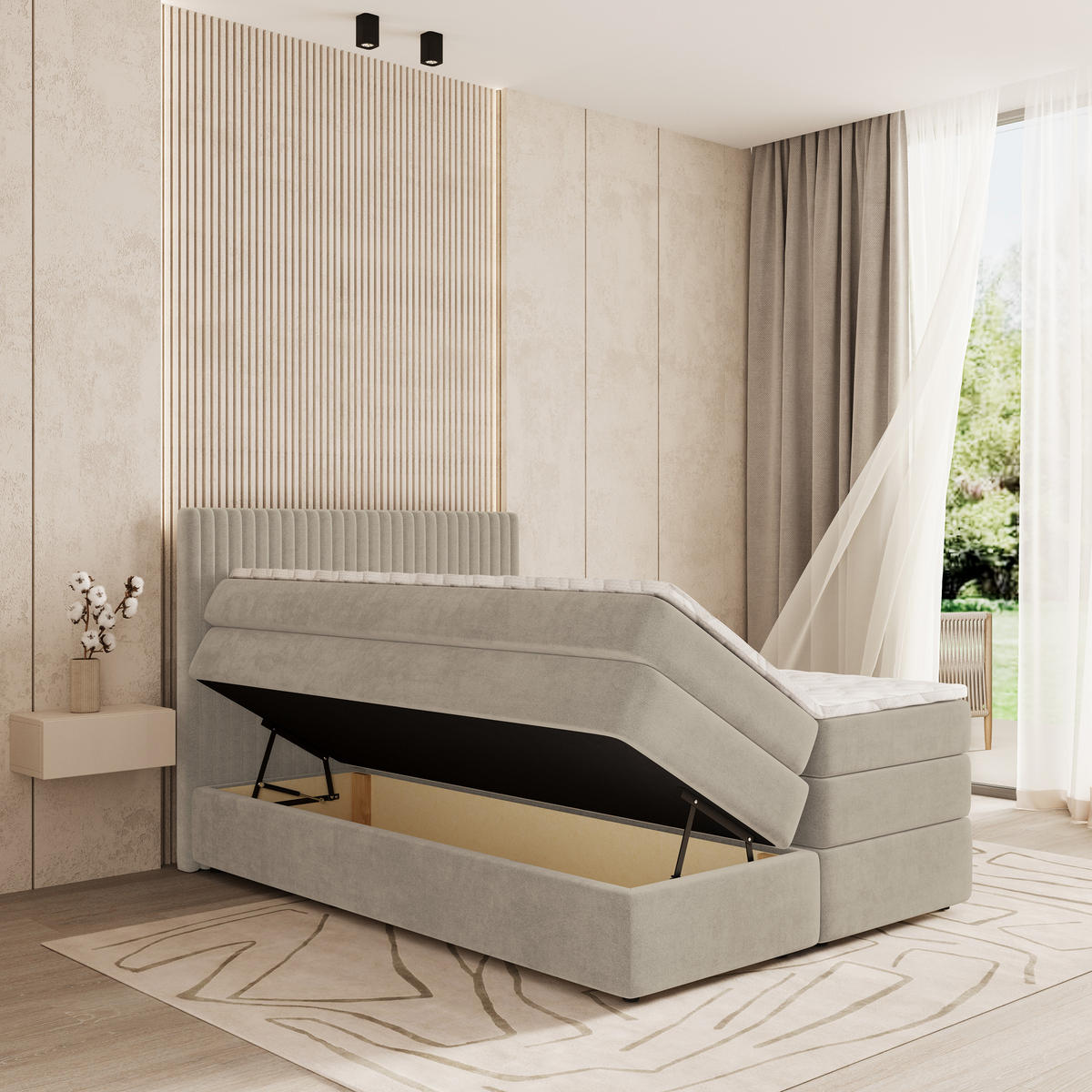 BOXSPRINGBETT FELBIO 140x200 cm mit Matratze und Topper - Rosa - Rosa, Holz (140/200cm) - MASSENO