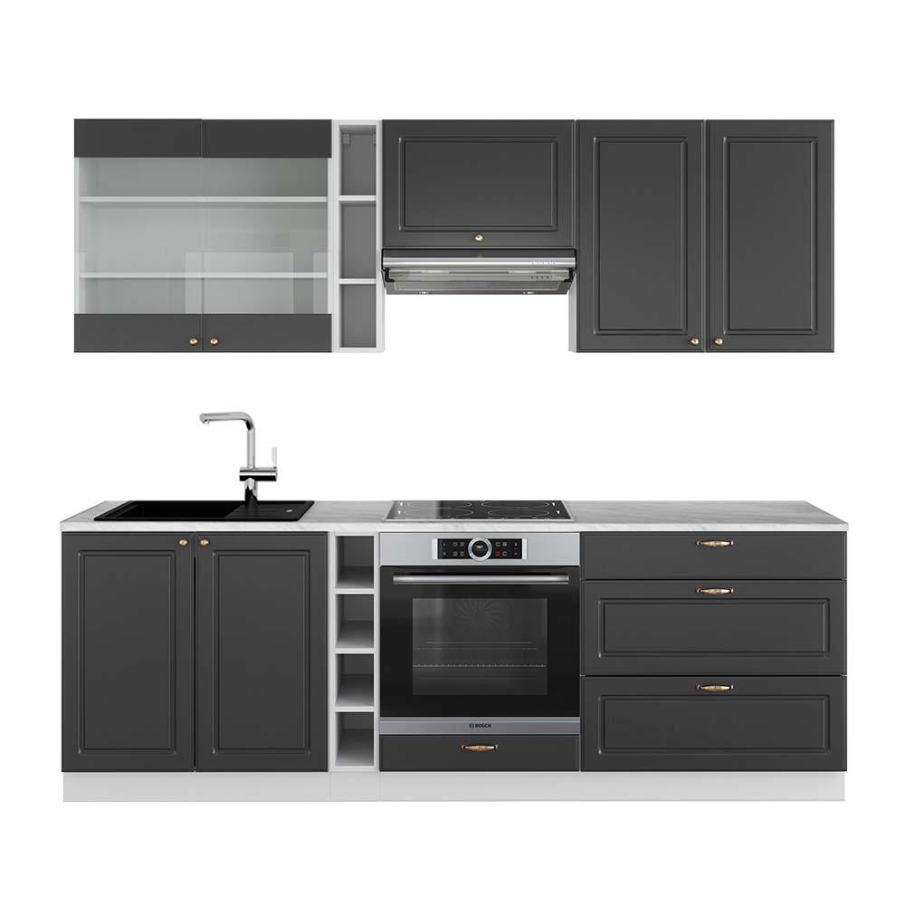 KÜCHENZEILE Fame-Line Anthrazit-Gold/Weiß 235 cm, AP Marmor - Graphitfarben/Weiß, Holzwerkstoff (235/81.6/60cm) - Vicco