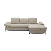 ECKSOFA FELICE R-S Beige Geflochtener Stoff mit Schlaffunktion - Beige, Holz (284/166cm) - MASSENO