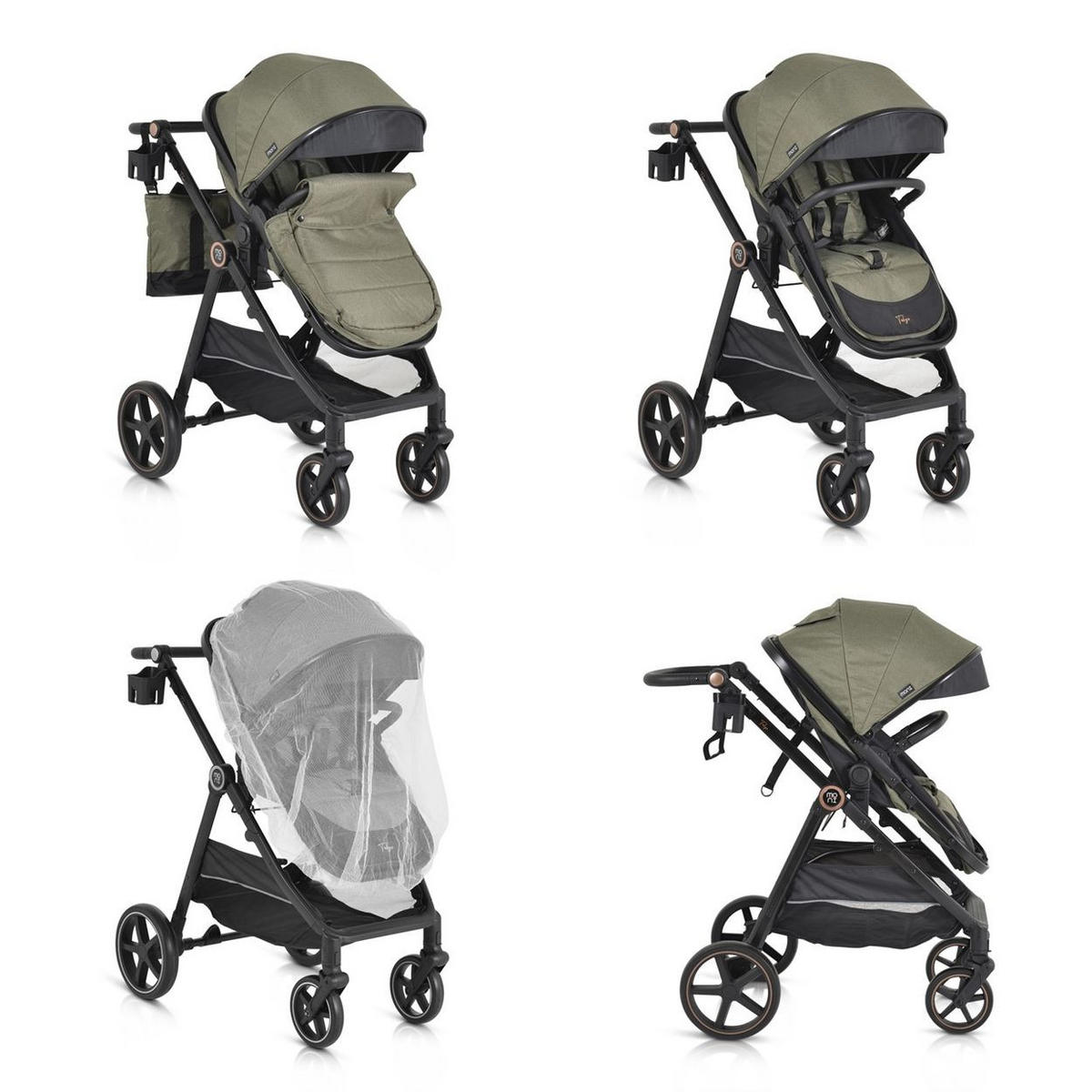 KINDERWAGEN 2 in 1 Tokyo grün umbaubar Wickeltasche Stoßdämpfer klappbar - Grün, Metall (78/58/109cm) - Moni