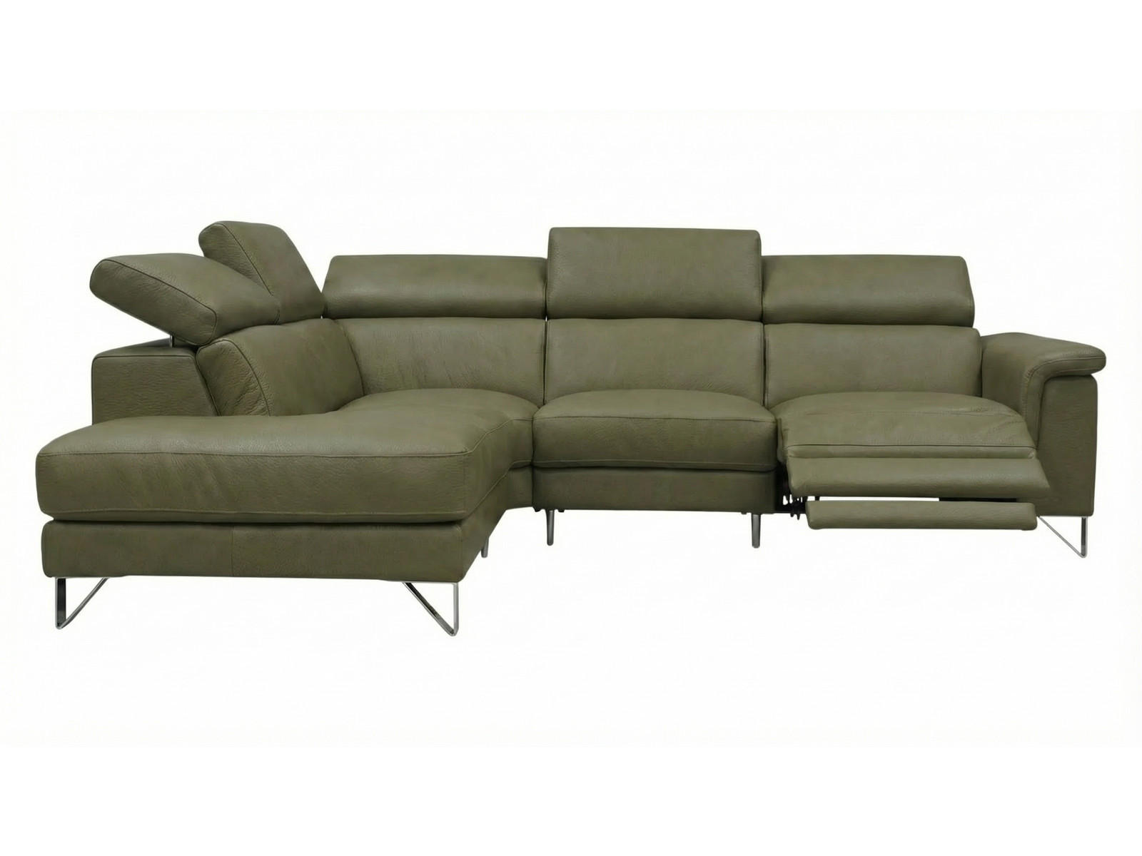 ECKSOFA Antares Echtleder mit 1 x Relaxfunktion Olivgrün - Olivgrün, Leder/Metall (224/276cm)