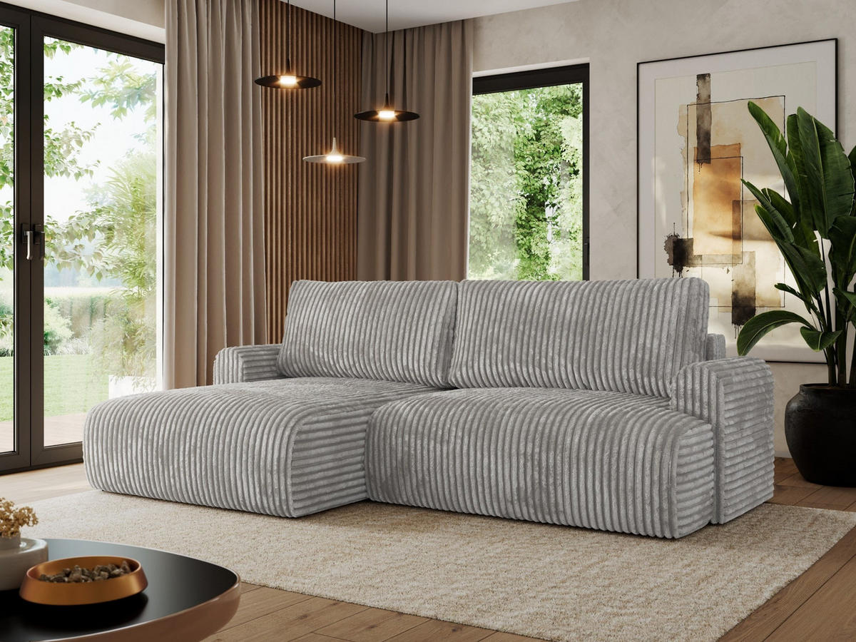 ECKSCHLAFSOFA TONO L Grau Cord - links - Schwarz/Grau, Kunststoff/Textil (260/150cm) - MKS