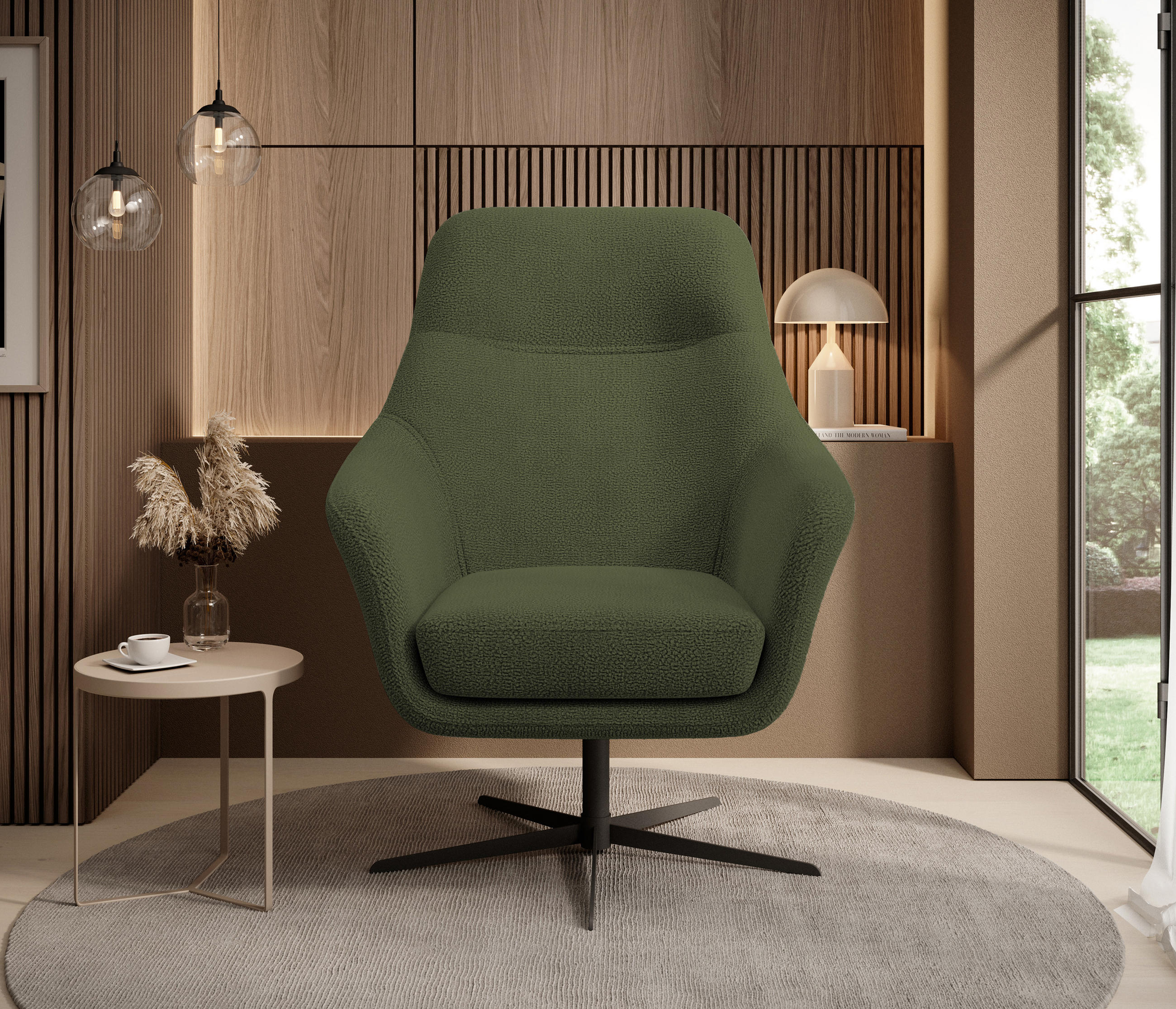 RELAXSESSEL Collection Drehstuhl CUBO – komfortabel, drehbar, modernes Design, 76x97x76 cm, Farbe - Schwarz/Grün, Holz/Textil (76/97/76cm) - DomoHome