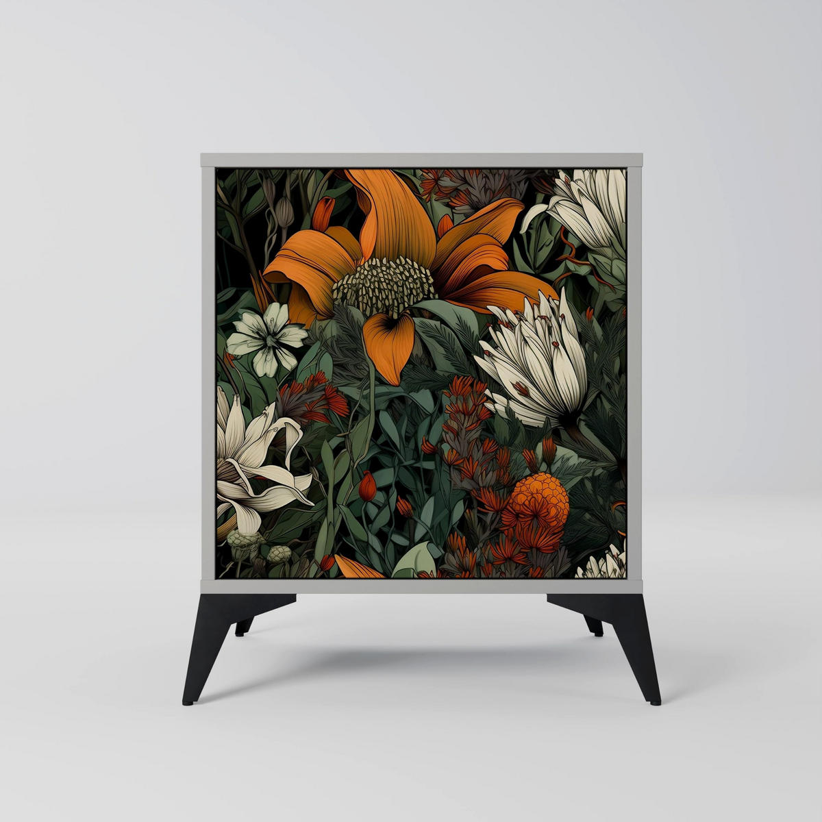 SIDEBOARD MIDNIGHT SPROUT, Grau, 57,5x42x77,5 cm, Schräge Buchenholzfüße - Buchefarben/Multicolor, Holzwerkstoff/Buchenholz (57.5/77.5/42cm) - SpaceRebels