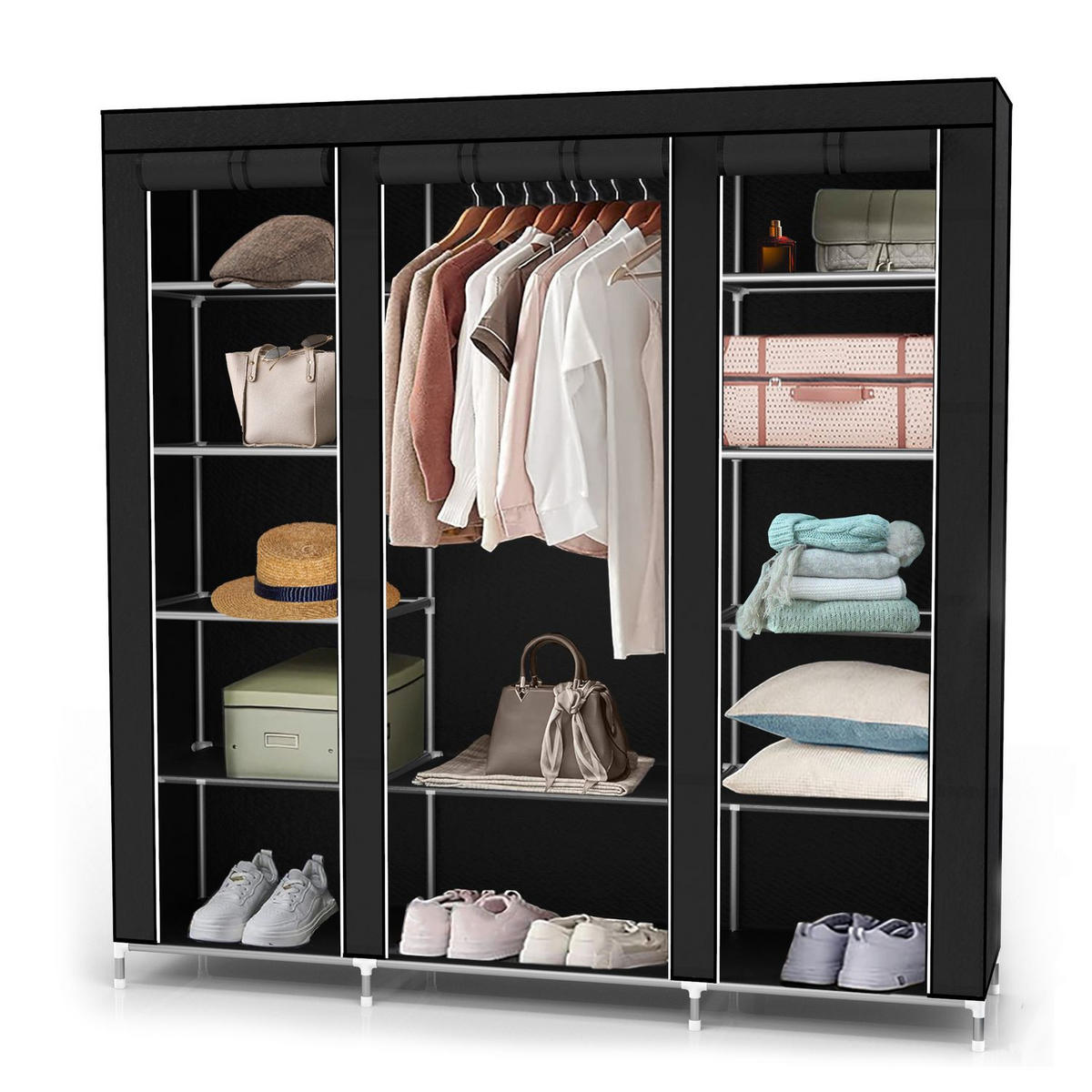 KLEIDERSCHRANK FALTBAR - Schwarz, Textil (45/175/150cm) - Intirilife