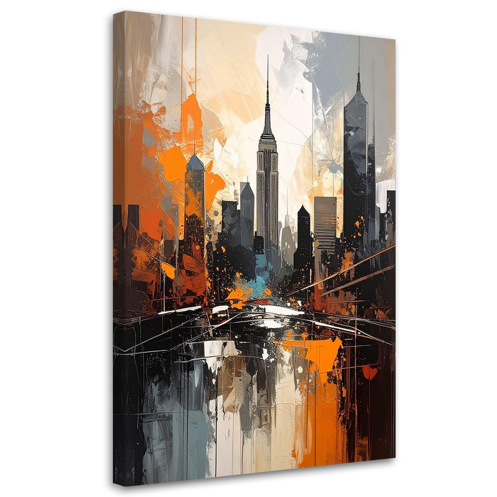 WANDBILD, Urbane Abstraktion mit Wolkenkratzern in Grau und Orange - Orange, Textil (20/30cm) - Feeby