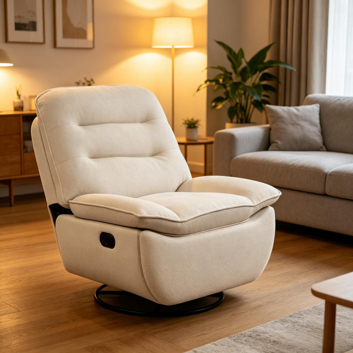 RELAXSESSEL 360° drehbar mit Fußstütze und Stauraum, DE-42187, Beige - Beige, Metall (49.5/106/95cm) - ComfortXL