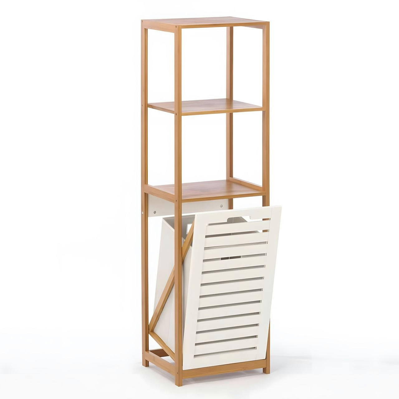 BADEZIMMERREGAL Bambus Weiß Wäschekorb 36/33/130 cm - Hellbraun/Weiß, Holz (36/130/33cm) - Begryf