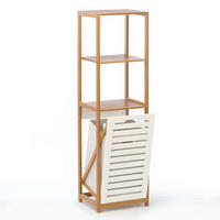 BADEZIMMERREGAL Bambus Weiß Wäschekorb 36/33/130 cm - Hellbraun/Weiß, Holz (36/130/33cm) - Begryf