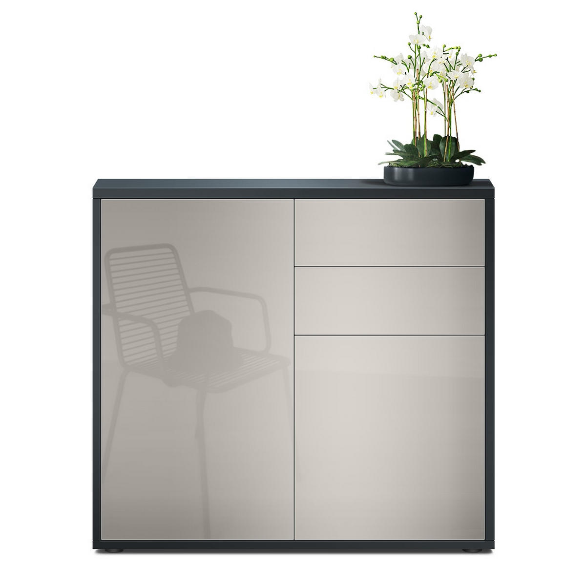 KOMMODE Ben Front in Sandgrau Hochglanz - Sandfarben, Holzwerkstoff (79/74/36cm) - Vladon