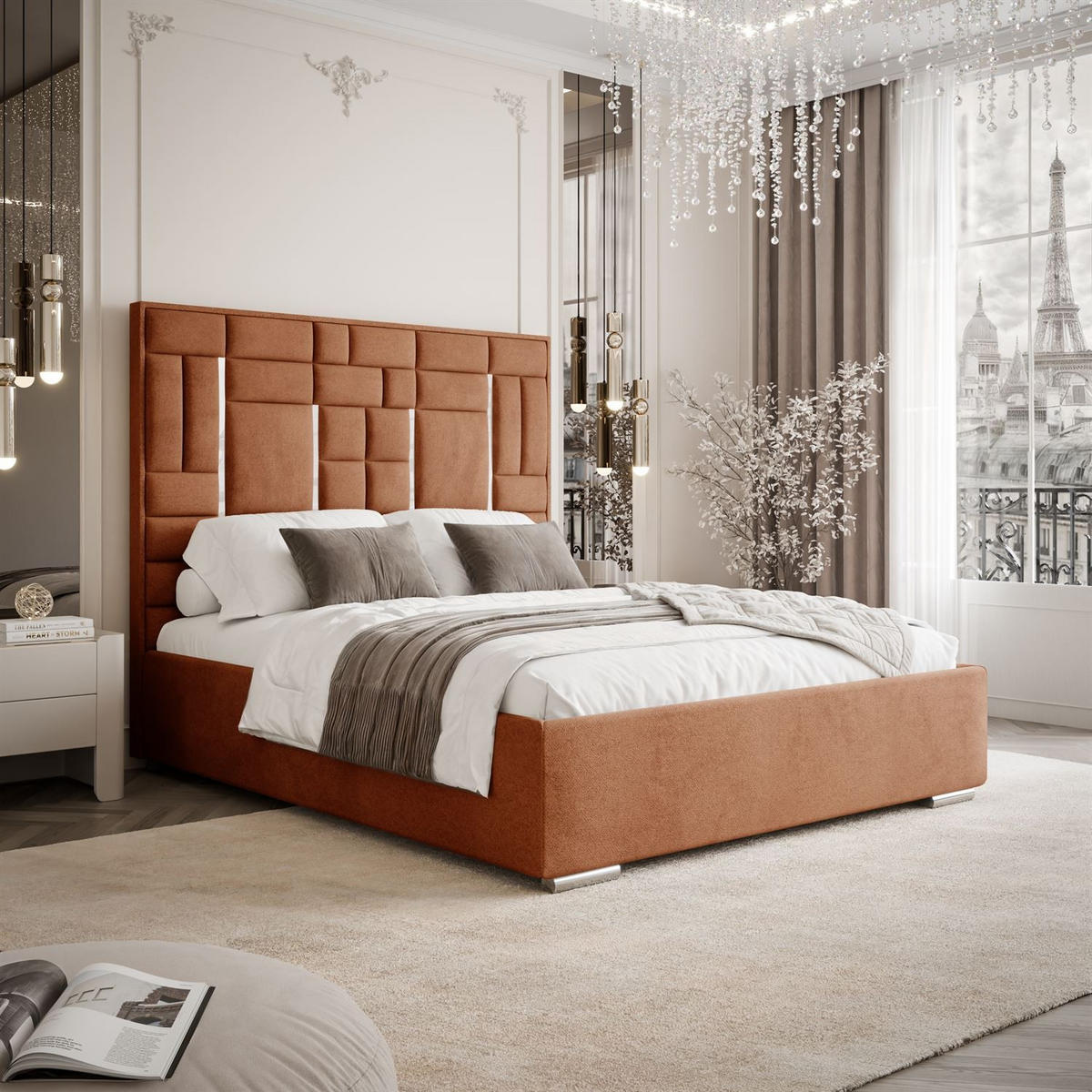 POLSTERBETT BRIGITTE SILVER mit Bettkasten 140x200 cm Element 09 - Orange, Textil (140/200cm) - Lookway