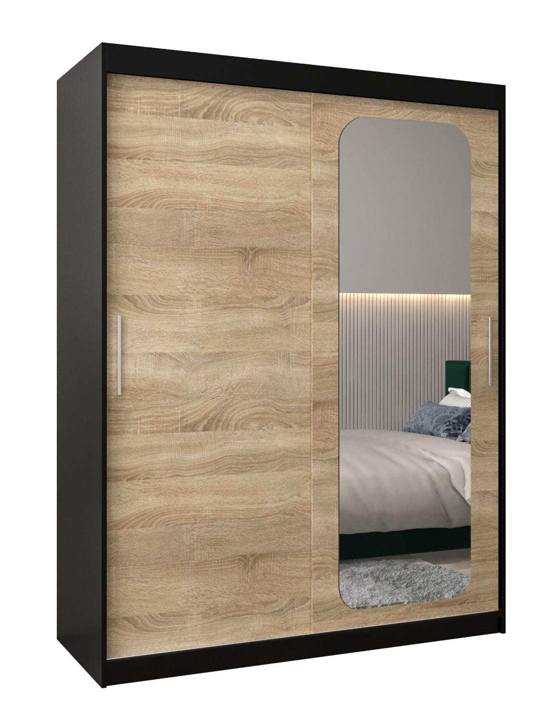 SCHWEBETÜRENSCHRANK 200/150/62 2-türig - Silberfarben/Schwarz, Holz/Kunststoff (150/200/62cm) - Abiks Möbel