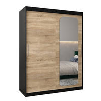 SCHWEBETÜRENSCHRANK 200/150/62 2-türig - Silberfarben/Schwarz, Holz/Kunststoff (150/200/62cm) - Abiks Möbel