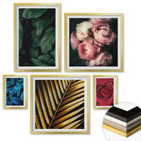WANDBILDER 5er Set - 50x50 cm & 20x30 cm & 40x60 cm Goldrahmen - Abstrakte schwarze Muster - Goldfarben, Kunststoff (40/60cm) - ArtPrintCave