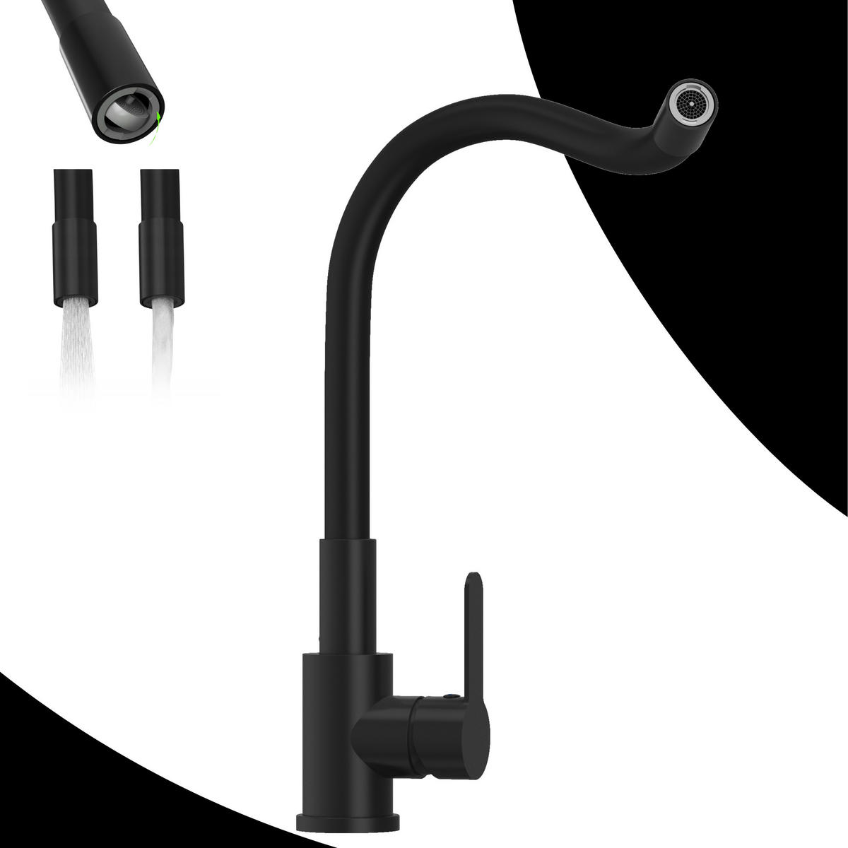 SPÜLBECKEN Solo 5-tlg. Granit Schwarz Matt 280/500 mm - Schwarz, Stein (28/21/28cm) - Granitan