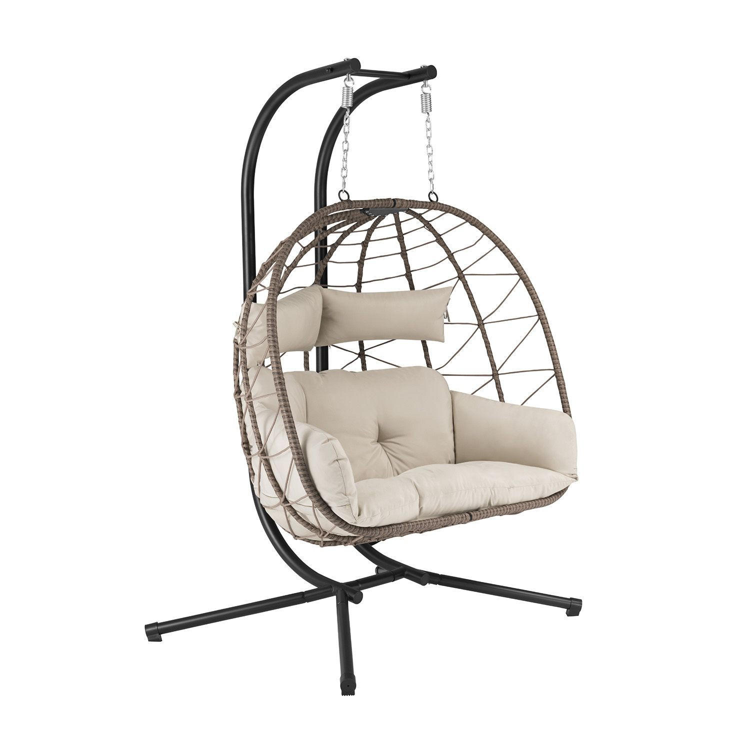 XXL-KORBHÄNGESESSEL Aria beige inkl. waschbare Bezüge - Naturfarben, Kunststoff/Metall (130/197/127cm) - Juskys