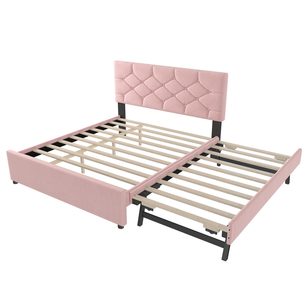 POLSTERBETT 140/200 cm mit Lattenrost, ausziehbarem Rollbett und Samtbezug, Rosa - Rosa, Textil (140/200cm) - Redom