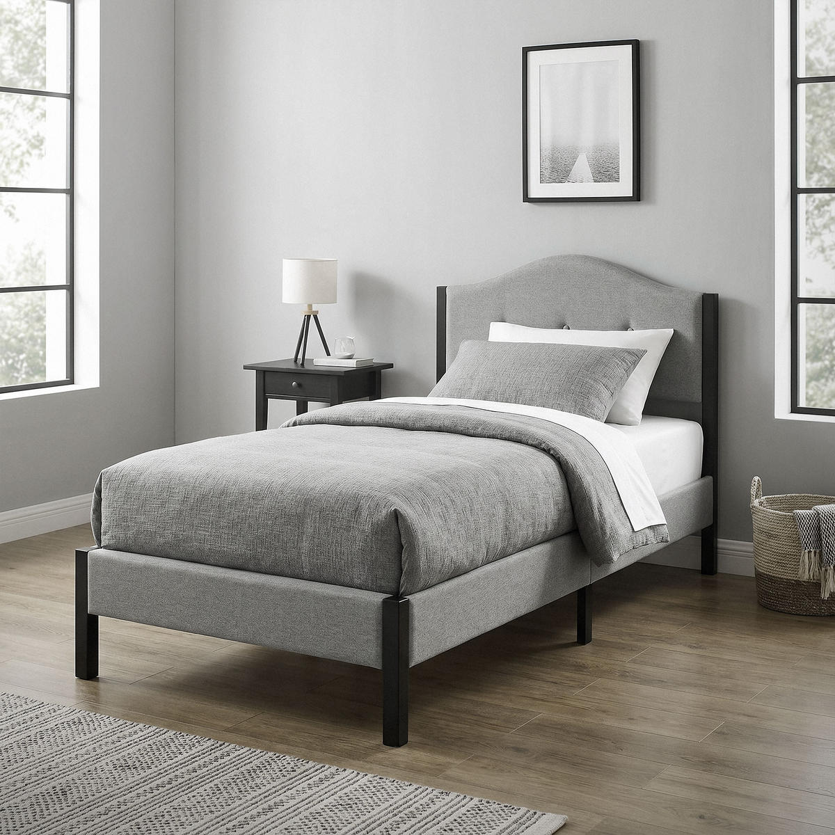 POLSTERBETT 90x200 cm Grau mit Lattenrost und Leinenstoff - Grau, Holzwerkstoff/Textil (90/200cm) - ML-DESIGN