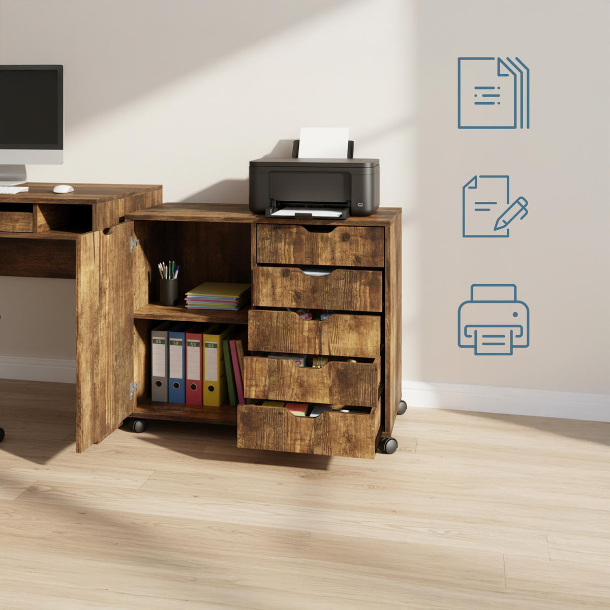 ROLLCONTAINER - Braun, Holzwerkstoff/Kunststoff (78/65/40cm) - Relaxdays