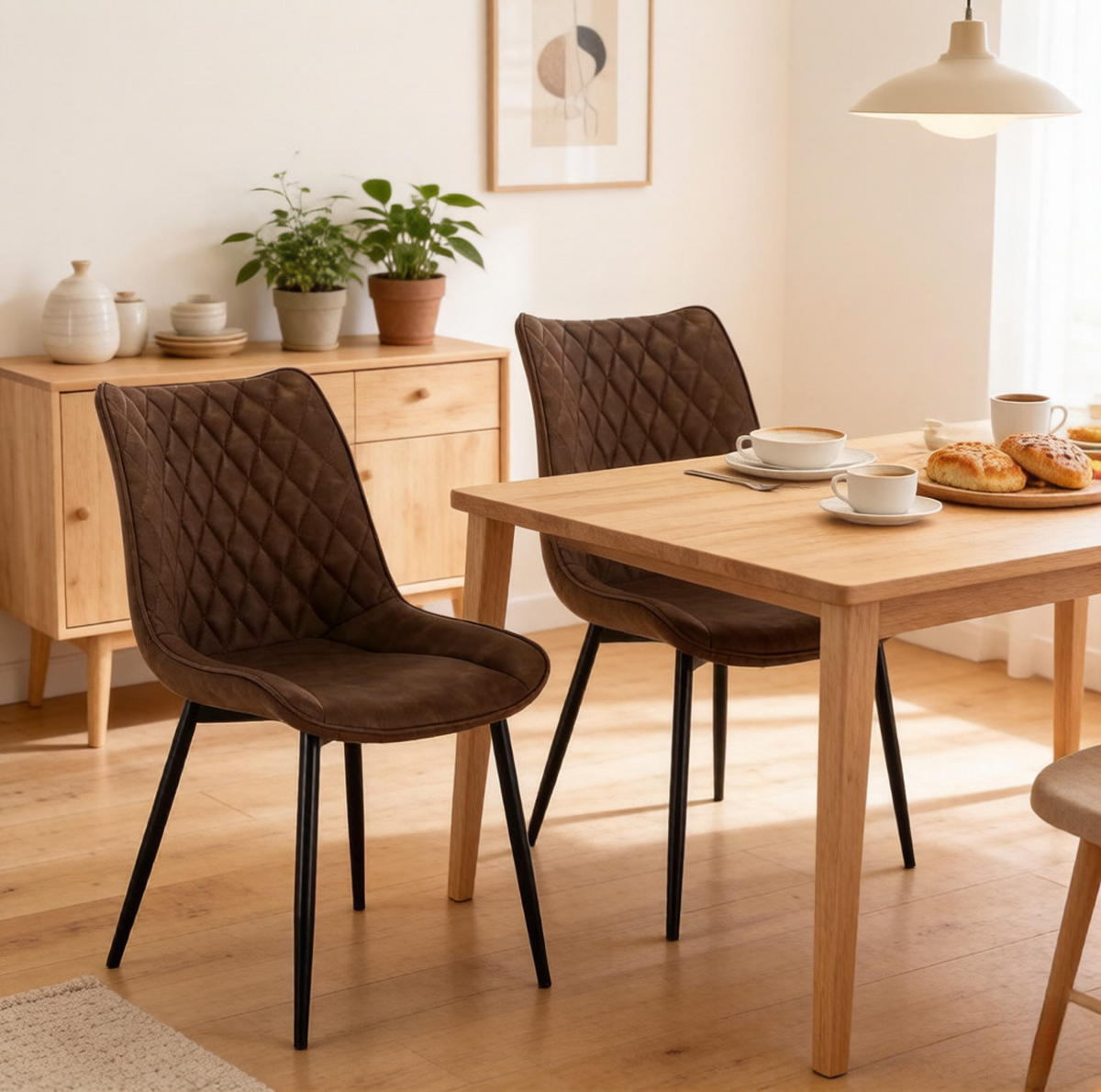 ESSSTUHL 2er-Set Kunstleder Braun mit Metallbeinen - Braun, Metall (40.5/85.5/46cm) - Meubliv
