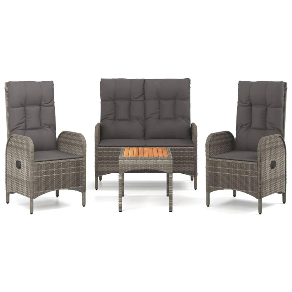 LOUNGEGARNITUR mit Kissen, aus Poly Rattan, in Grau, 4-teiliges Set - Grau, Kunststoff - vidaXL