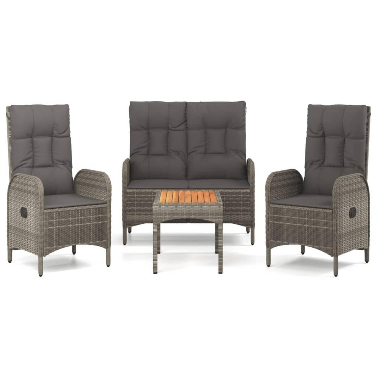 LOUNGEGARNITUR mit Kissen, aus Poly Rattan, in Grau, 4-teiliges Set - Grau, Kunststoff - vidaXL