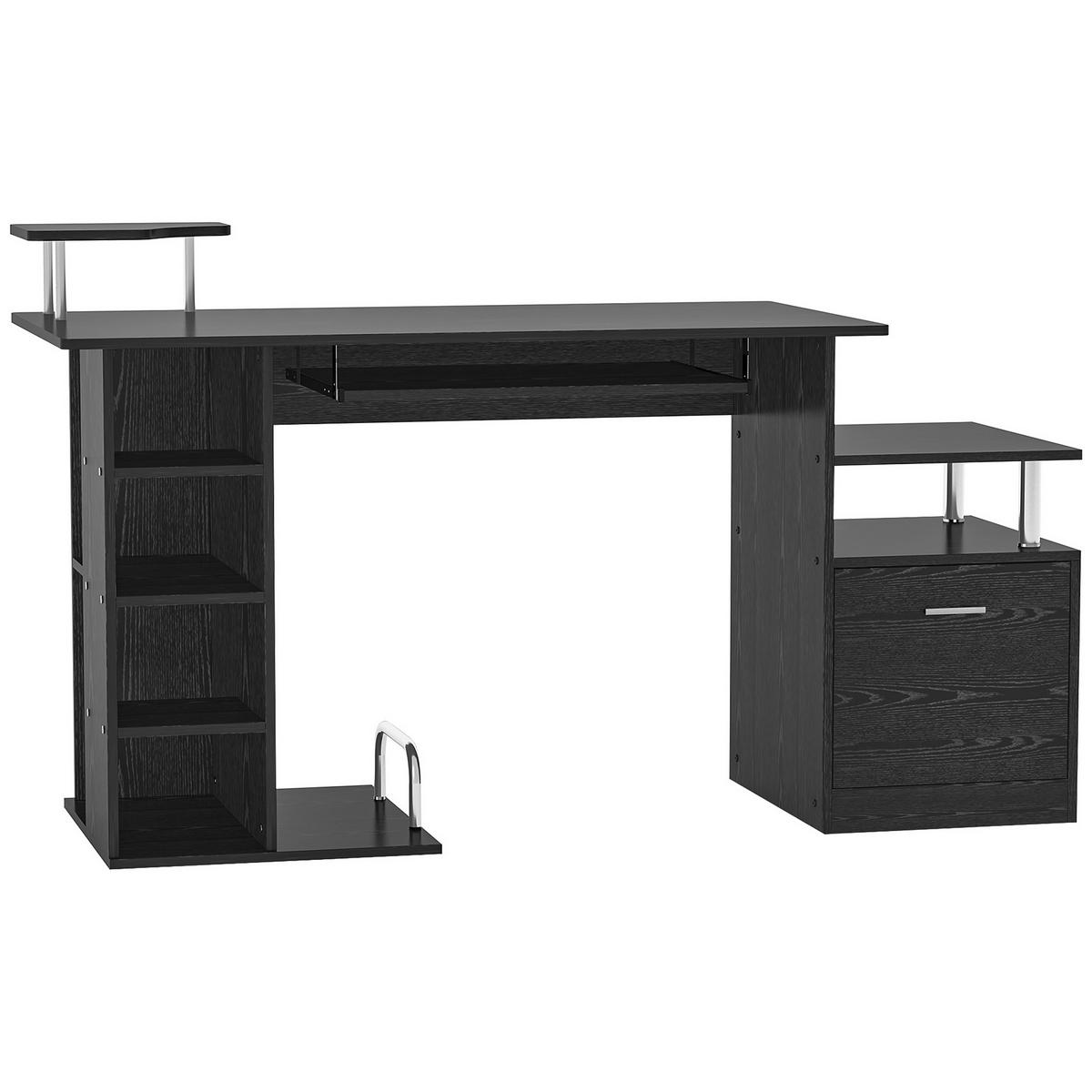SCHREIBTISCH Schwarz mit Tastaturauszug und Stauraum 152/60/88 cm - Schwarz, Holzwerkstoff (60/152/88cm) - PANGIVO