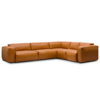 ECKSOFA mit Rundecke - Cognac/Schwarz, Leder/Kunststoff (325/260cm) - home24