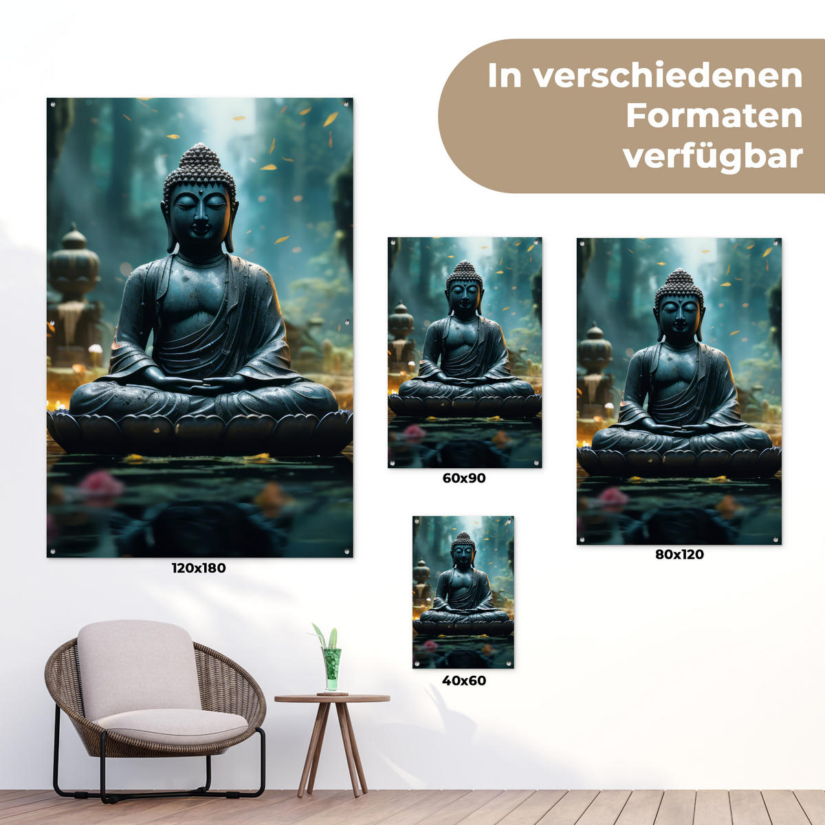 ZAHRADNÍ PLAKÁT Buddha - Socha - Buddha - Zen - Umění - Buddha 80x120 cm - tmavě šedá, plast (80/120/0.2cm) - OnlyWow