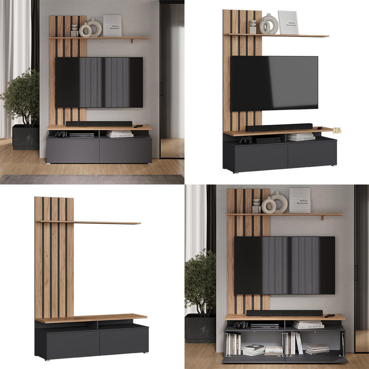 NÁSTĚNNÁ SKŘÍŇKA Harro Zlatý dub power/antracit - medově dubová/antracitová, kompozitní dřevo (139/200/45cm) - Vicco