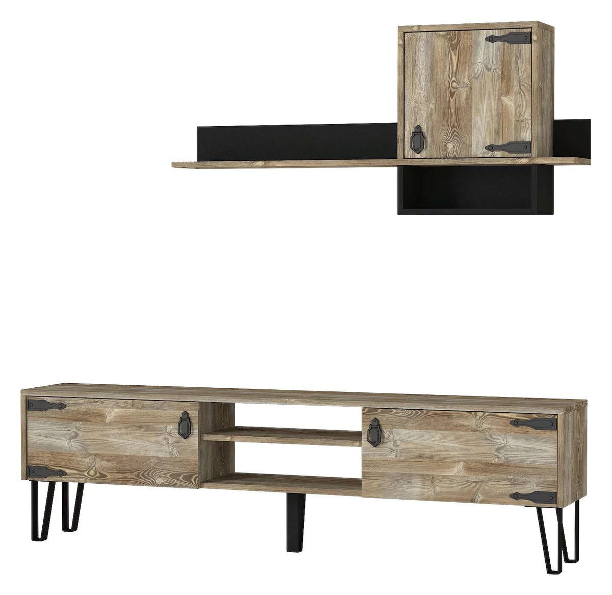WOHNWAND Costa Eiche - Eichefarben/Schwarz, Holzwerkstoff/Metall (180/49/29.5cm) - moebel17