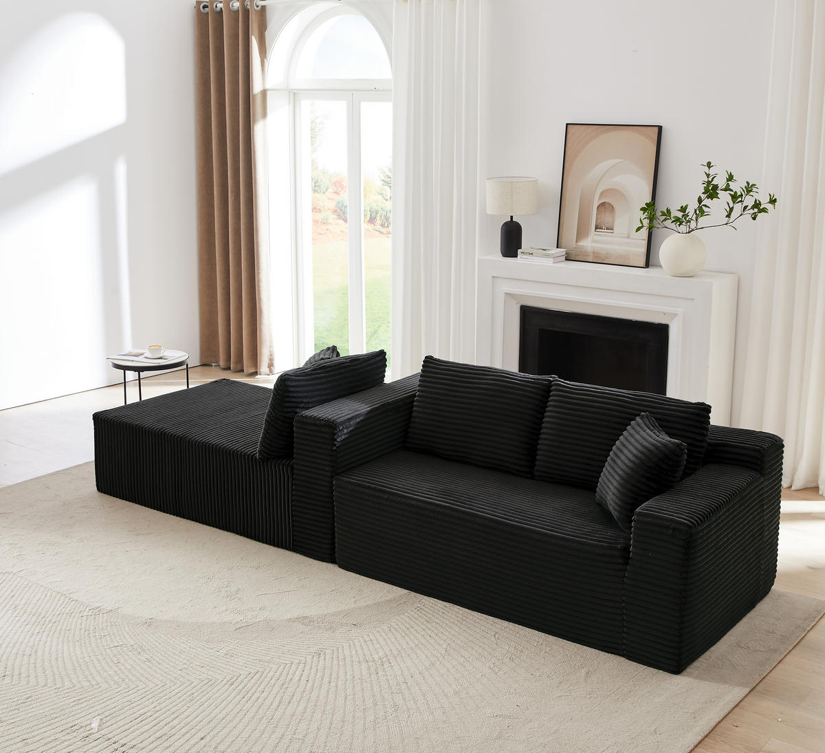 ECKSOFA DE-34926 L-Form mit Chaise links Schwarz - Schwarz, Textil (163/252.5cm) - ComfortXL