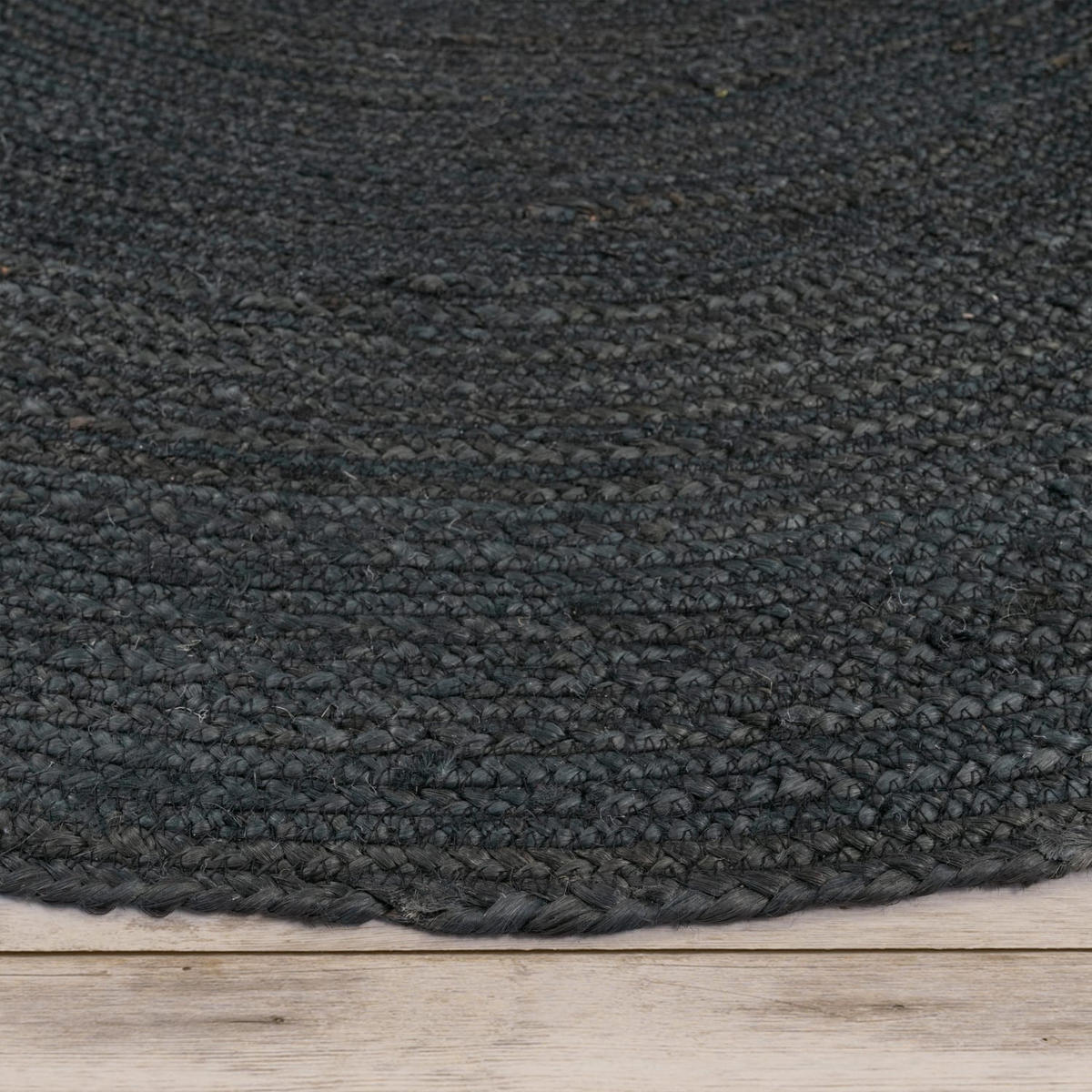 NATURTEPPICH handgewebt wendbar, im Boho-Stil, Anthrazit, Ø 80 cm - Anthrazit, Textil (80/80cm) - KADIMA DESIGN