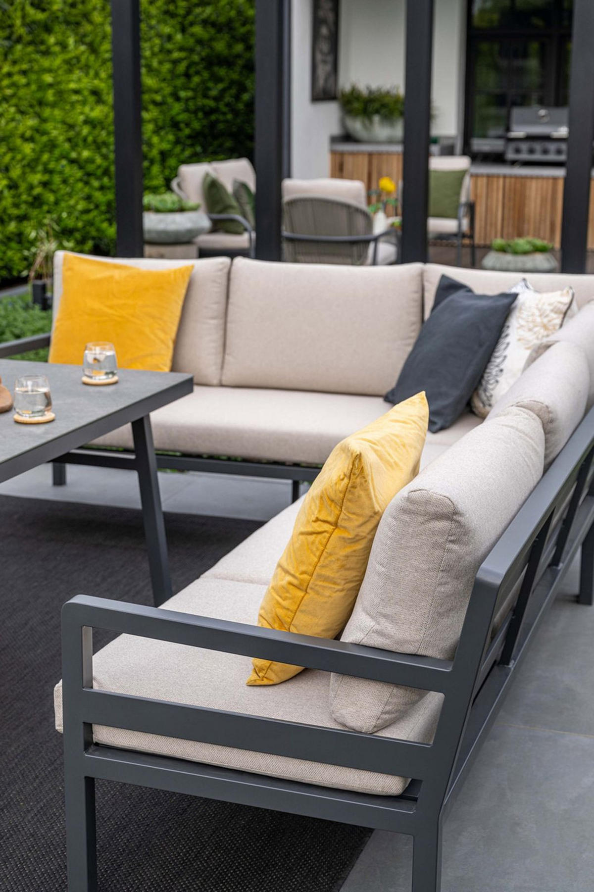 GARTENLOUNGESET Corsica 4-tlg., Premium Dining Ecklounge Set, Gartenmöbelset - Anthrazit, Metall - GARDEN IMPRESSIONS