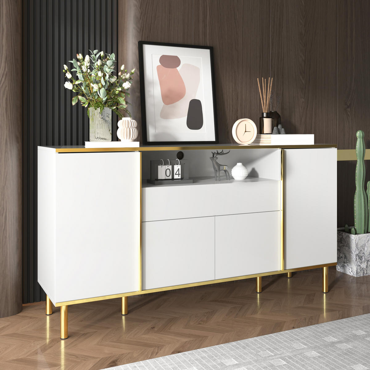 SIDEBOARD 150x40x80cm Weiß Hochglanz Mit 1 Schublade - Weiß, Holzwerkstoff (40/80/150cm) - FLIEKS