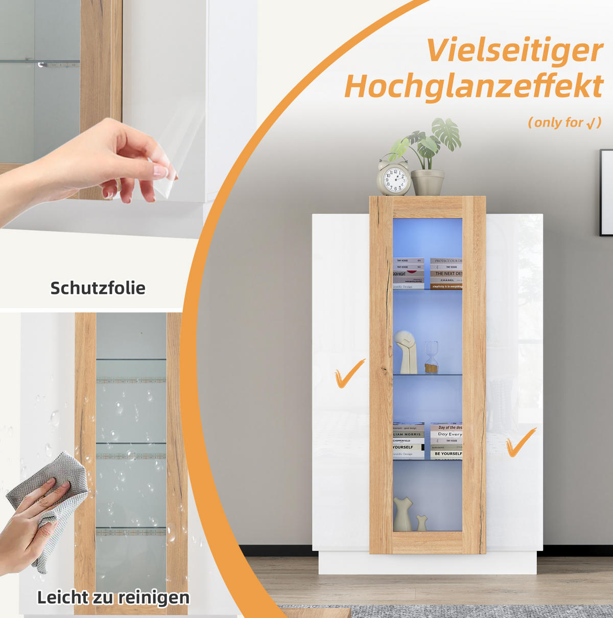 STANDVITRINE 74/40/120 cm weiß/natur aus Spanplatte mit LED - Weiß, Holzwerkstoff (74/120/40cm) - OKWISH
