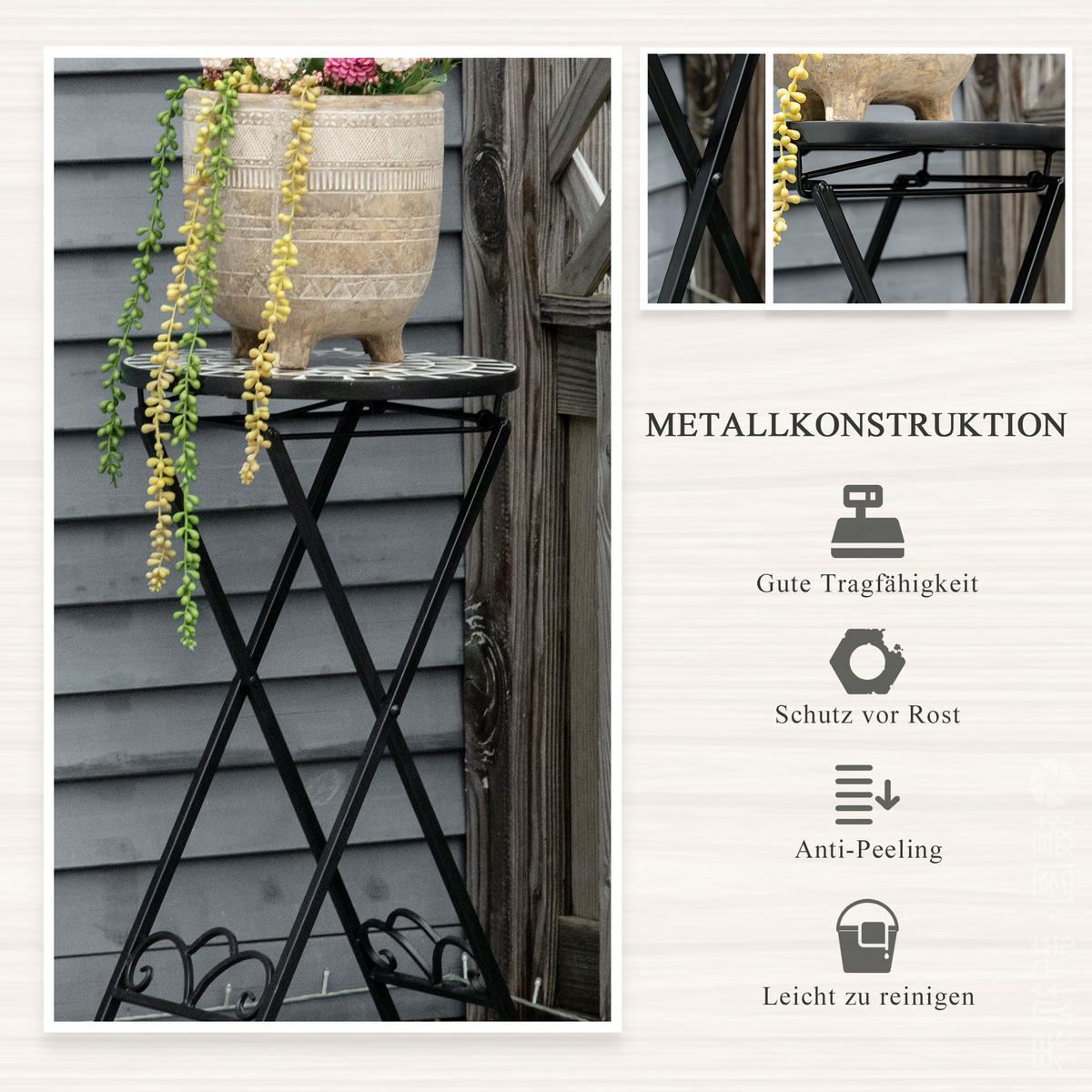 PFLANZENSTÄNDER, Metall, Schwarz+Weiß+Gelb - Multicolor, Metall (36/67/36cm) - Outsunny