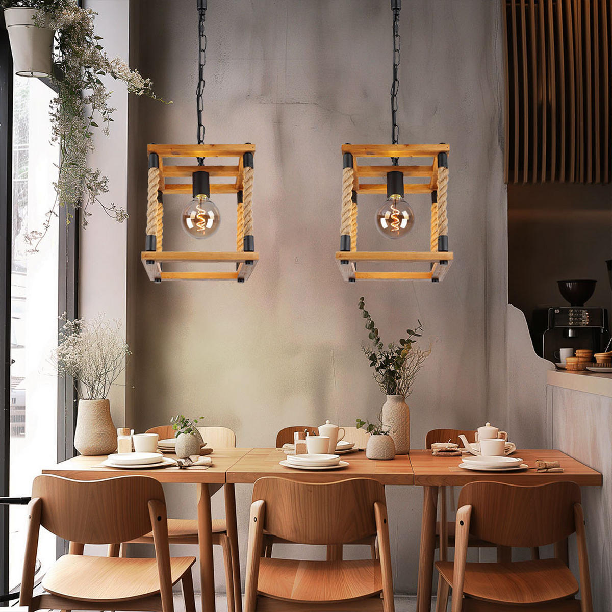 HÄNGELEUCHTE VERNON Holz Braun 2er Set - Braun, Holz (25/25/120cm) - Globo Lighting