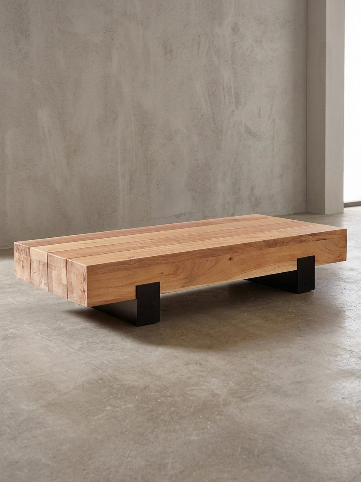 COUCHTISCH Industrie-Stil in Akazienholz und Schwarz Metall, Maße 130x25x59 cm - Beige/Schwarz, Holz/Metall (59/130/25cm) - KADIMA DESIGN