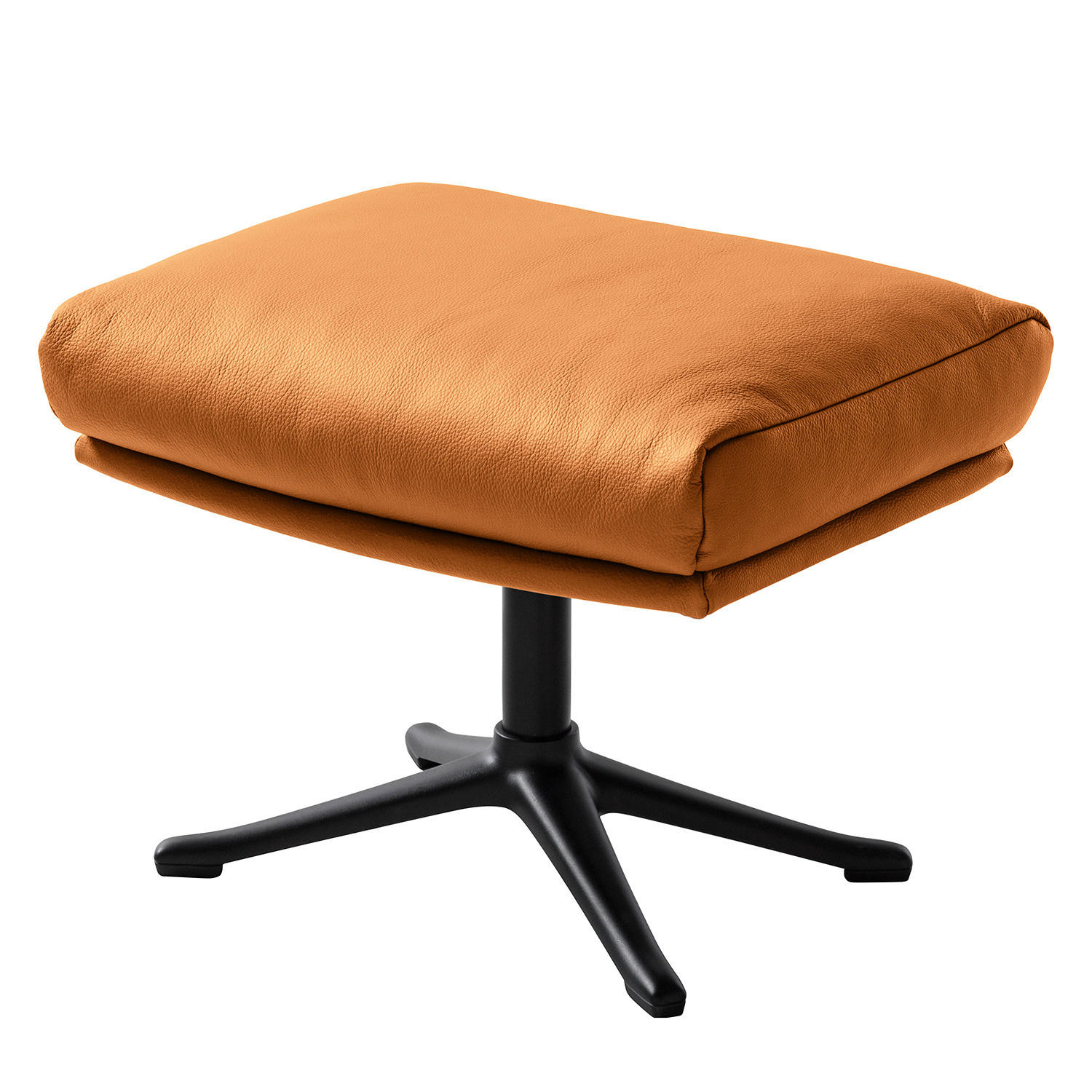 POLSTERHOCKER mit Kreuzfuß - Chromfarben/Cognac, Leder/Metall (51/37/41cm) - home24