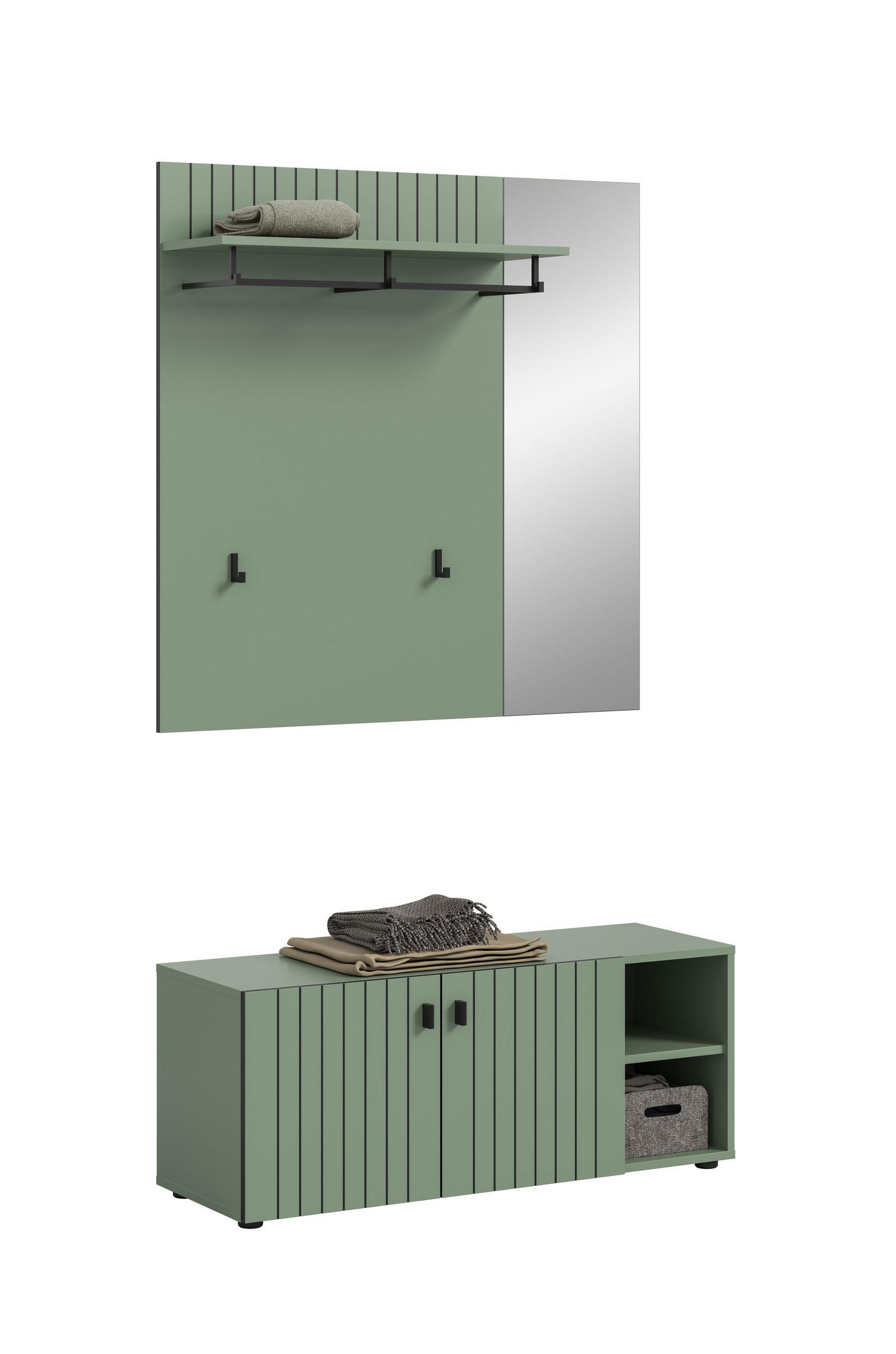 GARDEROBEN-SET STATION 2-tlg. (B/H/T: ca. 106/192/37 cm) in Smoke Green/Smoke Green - Dunkelgrün, Holzwerkstoff (106/192/37cm)