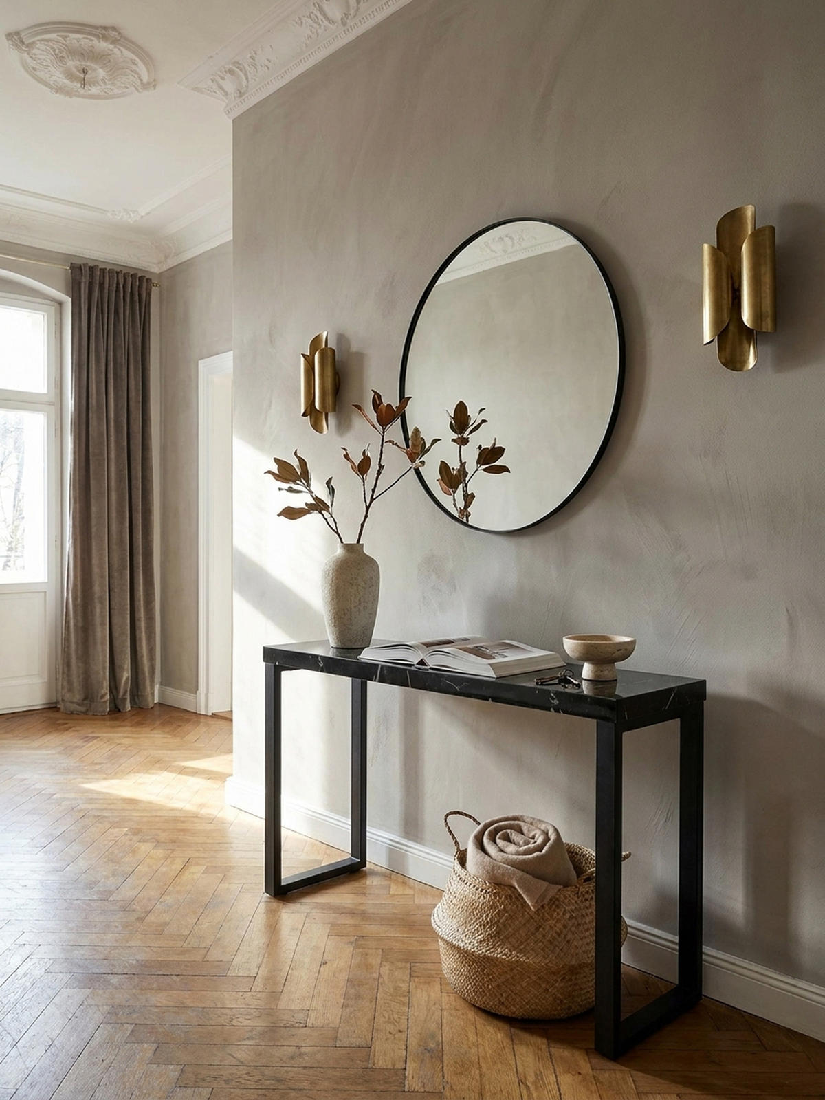 KONSOLENTISCH – Marmoroptik Schwarz, 120x40x76 cm, Hochglanz, Metallbeine - Schwarz, Holzwerkstoff/Metall (40/120/76cm) - KADIMA DESIGN