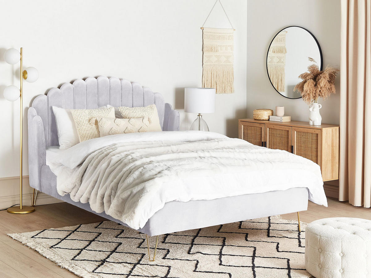 POLSTERBETT 140/200cm Hellgrau Ambillou - Hellgrau, Textil (140/200cm) - Beliani