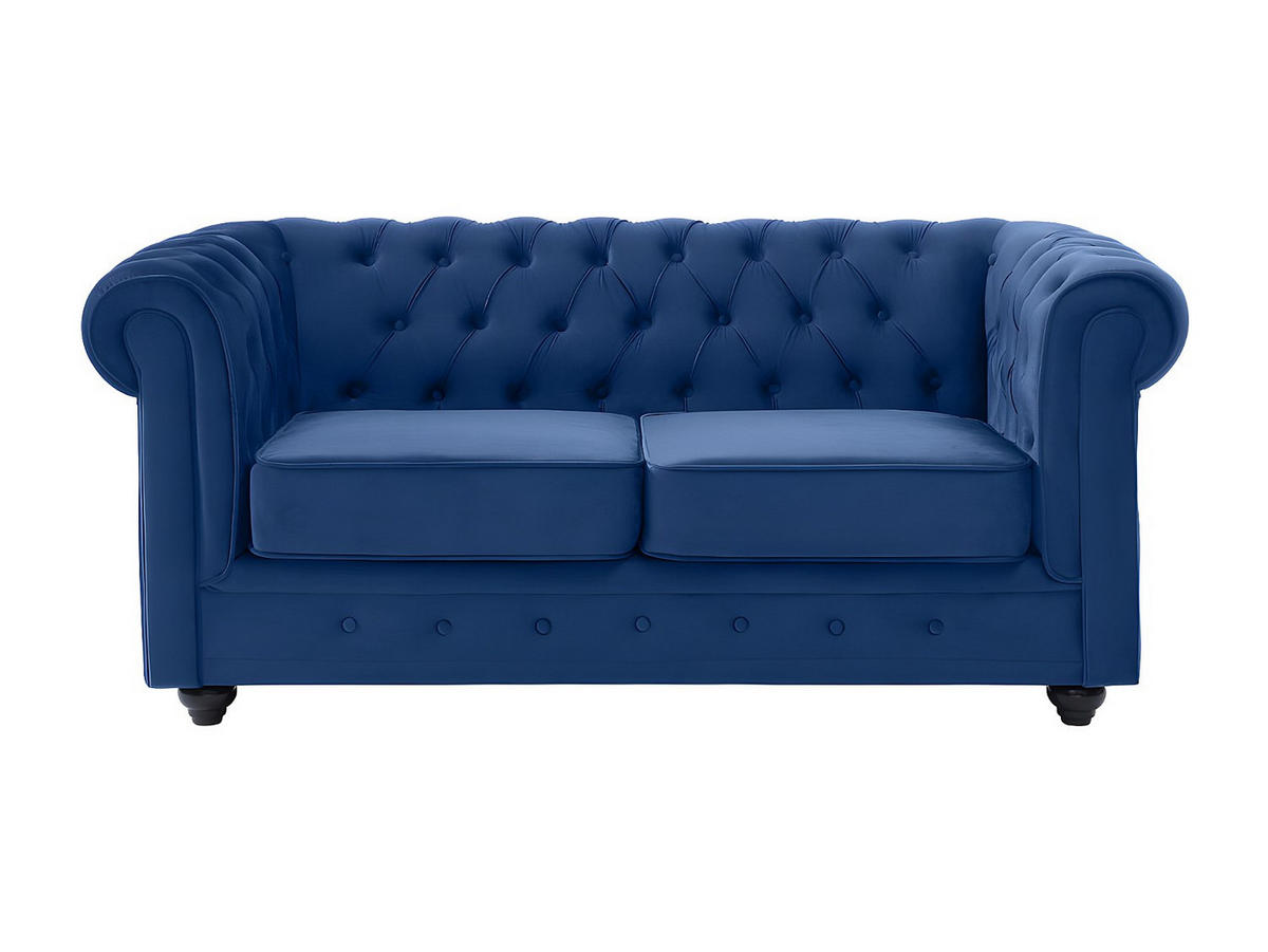 SOFA 2-Sitzer - Samt - Dunkelblau - CHESTERFIELD - Blau, Textil (168/72/88cm) - Vente-Unique