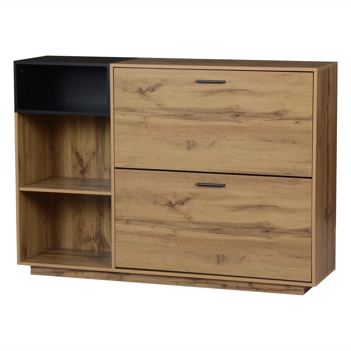 SCHUHSCHRANK Naturholzfarbe und Schwarz 120/32/84,5 cm - Naturfarben, Holzwerkstoff (120/84.5/32cm) - PANGIVO